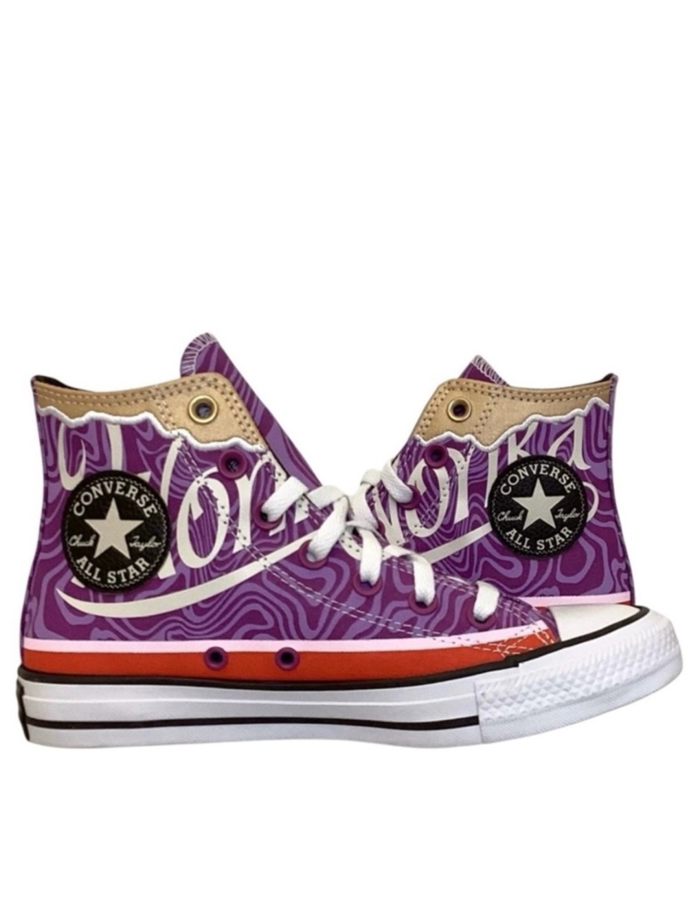 Converse 7.5 NWOT Willy Wonka Chuck Taylor All Star High Purple Swirl Sneakers